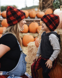 Winter Familar Mom& Kids Black Red Grid Knit Warm Hat Red Adult Kids
