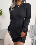 Women Long Sleeve Solid Color Crew Neck Sweater Dresses White Black Blue S-L
