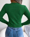 Women Long Sleeve Solid Color Hollow Out Sweater Purple Khaki Pink Rosy Green Black S-L