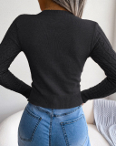 Women Long Sleeve Solid Color Hollow Out Sweater Purple Khaki Pink Rosy Green Black S-L