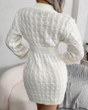 Women Long Sleeve Solid Color Crew Neck Sweater Dresses White Black Blue S-L
