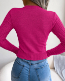 Women Long Sleeve Solid Color Hollow Out Sweater Purple Khaki Pink Rosy Green Black S-L