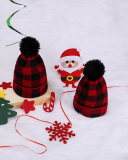 Winter Familar Mom& Kids Black Red Grid Knit Warm Hat Red Adult Kids