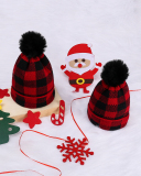 Winter Familar Mom& Kids Black Red Grid Knit Warm Hat Red Adult Kids