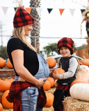 Winter Familar Mom& Kids Black Red Grid Knit Warm Hat Red Adult Kids