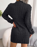 Women Long Sleeve Solid Color Crew Neck Sweater Dresses White Black Blue S-L