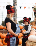 Mom& Kids Red White Grid Christmas Knit Hairball Hats