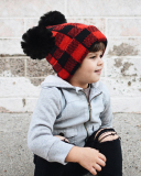 Mom& Kids Red White Grid Christmas Knit Hairball Hats