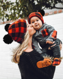 Mom& Kids Red White Grid Christmas Knit Hairball Hats