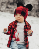 Mom& Kids Red White Grid Christmas Knit Hairball Hats