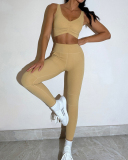 Women Ruched Bra Pocket Gym Active Wear Yoga Two-piece Sets S-L