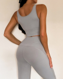 Women Ruched Bra Pocket Gym Active Wear Yoga Two-piece Sets S-L