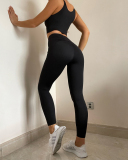 Women Ruched Bra Pocket Gym Active Wear Yoga Two-piece Sets S-L