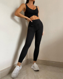 Women Ruched Bra Pocket Gym Active Wear Yoga Two-piece Sets S-L