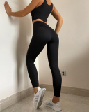 Women Ruched Bra Pocket Gym Active Wear Yoga Two-piece Sets S-L