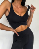 Women Ruched Bra Pocket Gym Active Wear Yoga Two-piece Sets S-L