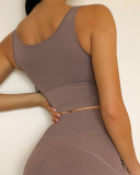 Women Ruched Bra Pocket Gym Active Wear Yoga Two-piece Sets S-L