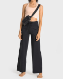 Women Drawstrap Wide Leg Pocket Yoga Bottoms Pants Green Black Gray Brown 4-12