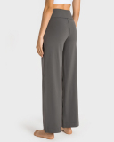 Women Drawstrap Wide Leg Pocket Yoga Bottoms Pants Green Black Gray Brown 4-12