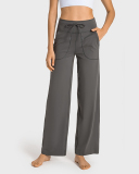 Women Drawstrap Wide Leg Pocket Yoga Bottoms Pants Green Black Gray Brown 4-12