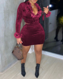 Long Sleeve Wholesale Fur Sleeve Hot Slim Dress