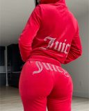 Hot Sale Velvet Shining Pritned Hoodies Coat  Wide Leg Pants Two Pieces Outfit S-XL