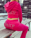 Hot Sale Velvet Shining Pritned Hoodies Coat  Wide Leg Pants Two Pieces Outfit S-XL