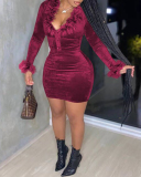 Long Sleeve Wholesale Fur Sleeve Hot Slim Dress