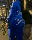 Hot Sale Velvet Shining Pritned Hoodies Coat  Wide Leg Pants Two Pieces Outfit S-XL