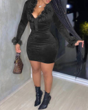 Long Sleeve Wholesale Fur Sleeve Hot Slim Dress