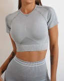 Popular Ruched Outside Sports Short Sleeve Shorts Yoga Two-piece Sets S-L