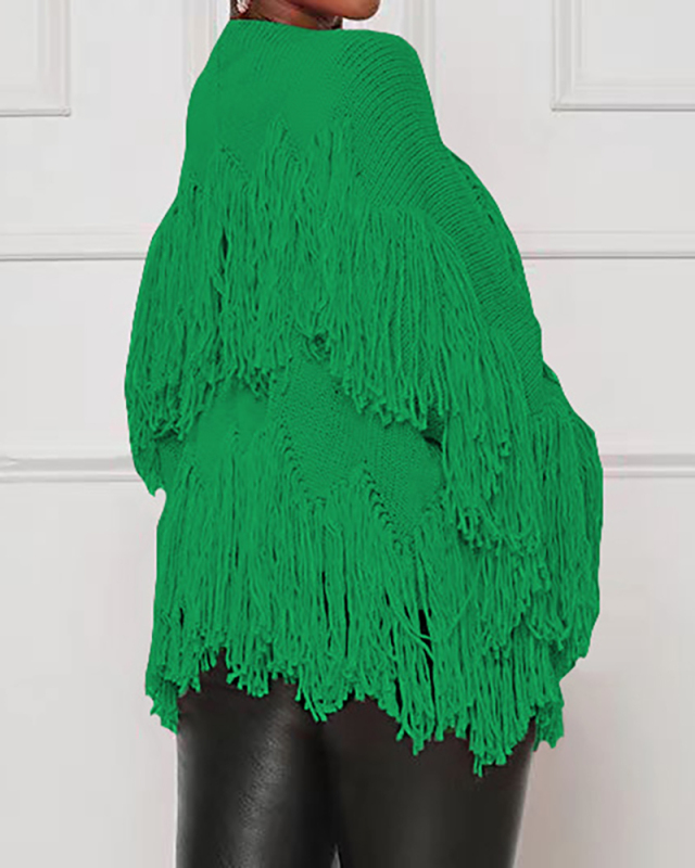 Women Tassel Fashion Long Sleeve Knit Cardigans Black Orange Pink Green Yellow S-2XL