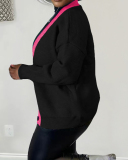 New Hot Sale Colorblock Long Sleeve Cardigans Black Orange Green Gray Red S-2XL