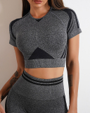 Popular Ruched Outside Sports Short Sleeve Shorts Yoga Two-piece Sets S-L