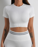 Popular Ruched Outside Sports Short Sleeve Shorts Yoga Two-piece Sets S-L