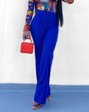 Fashion Women High Waist Solid Color Wide Leg Pants S-XL
