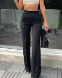 Fashion Women High Waist Solid Color Wide Leg Pants S-XL