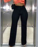 Elegant Women High Wasit Wide Leg Suit Pants Khaki Black Brown Red S-XL