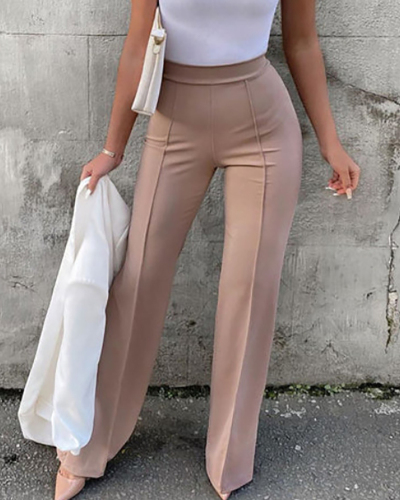 Fashion Women High Waist Solid Color Wide Leg Pants S-XL