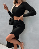 Solid Color Women Wholesale Two Piece Skirt Set S-XXL