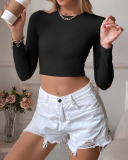 Long Sleeve Open Back Solid Color T Shirt S-XL