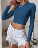 Long Sleeve Open Back Solid Color T Shirt S-XL