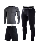 3 Pcs Quick Dry Men Running Set Compression Sport Suit Basketball Jogging Tights Leggings Clothes Gym Fitness Training Sportswear