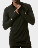 Outdoor Sports Long Sleeve Zipper Neck Men's T-shirt Blue M-3XL