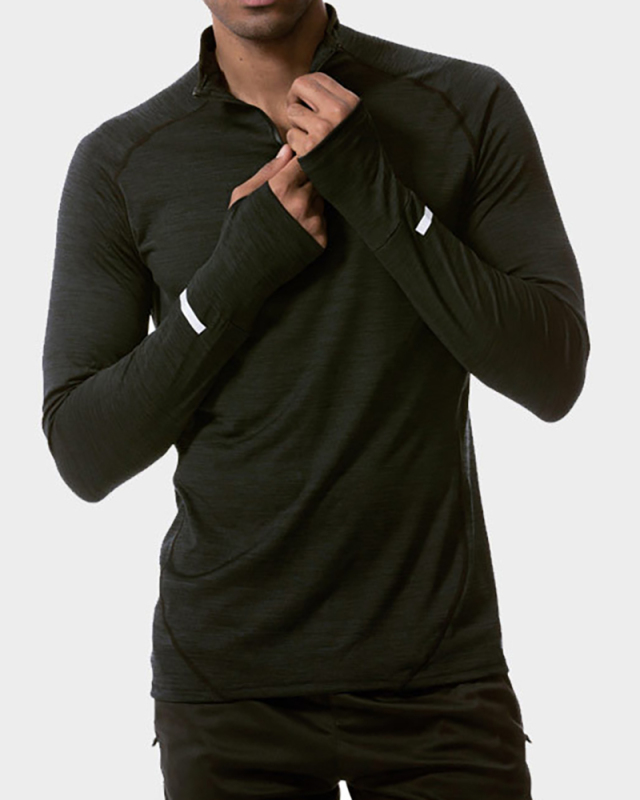 Outdoor Sports Long Sleeve Zipper Neck Men's T-shirt Blue M-3XL