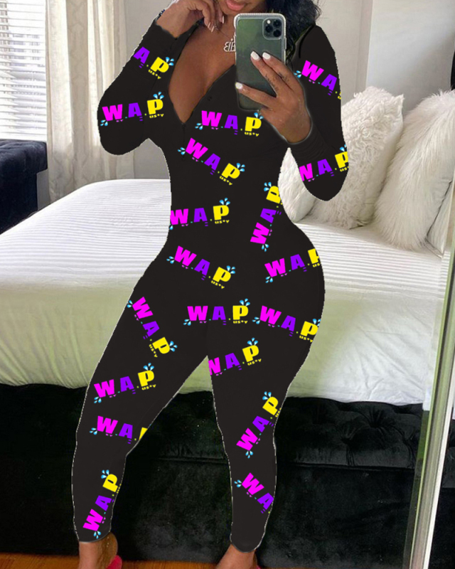 Women Casual Printed Long Sleeve House Wear Onesie S-2XL
