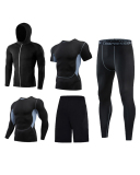 Men's Quick Dry Training Tops Leggings Sport Suit 5 Piece Sets Black S-3XL