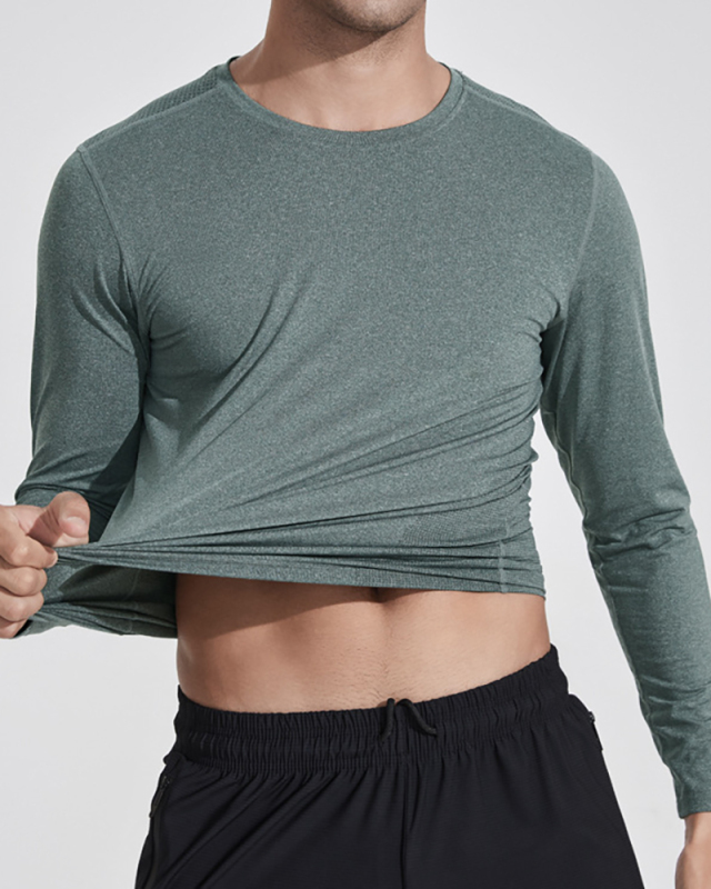 Men's Quick Dry Running Training High Elasticity Long Sleeve Sports T-shirt Gray Green Blue L-5XL