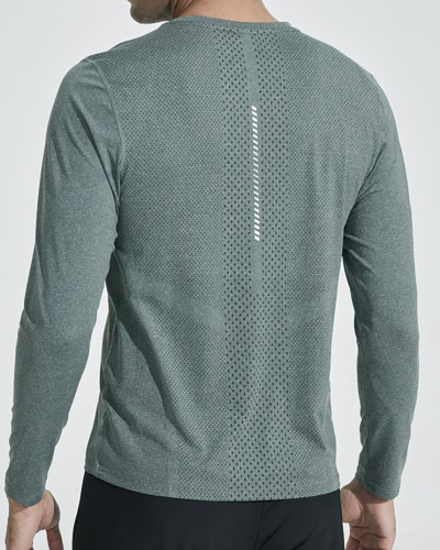 Men's Quick Dry Running Training High Elasticity Long Sleeve Sports T-shirt Gray Green Blue L-5XL