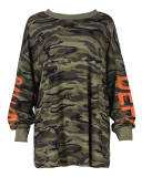 Women Hot Style Crew Neck Long Sleeve Popular Camo Pullover Top Camo S-L